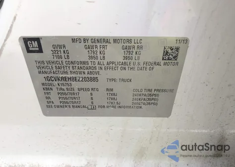 2014 Chevrolet Silverado 1500 1Lt из США, поврежденный, VIN 1GCVKREH8EZ203885